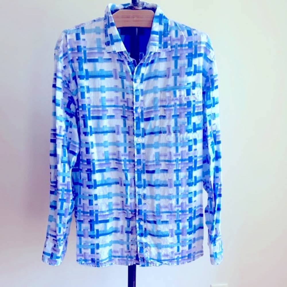 🔥 🔥 TOMMY BAHAMA Men’s geometric print linen shirt